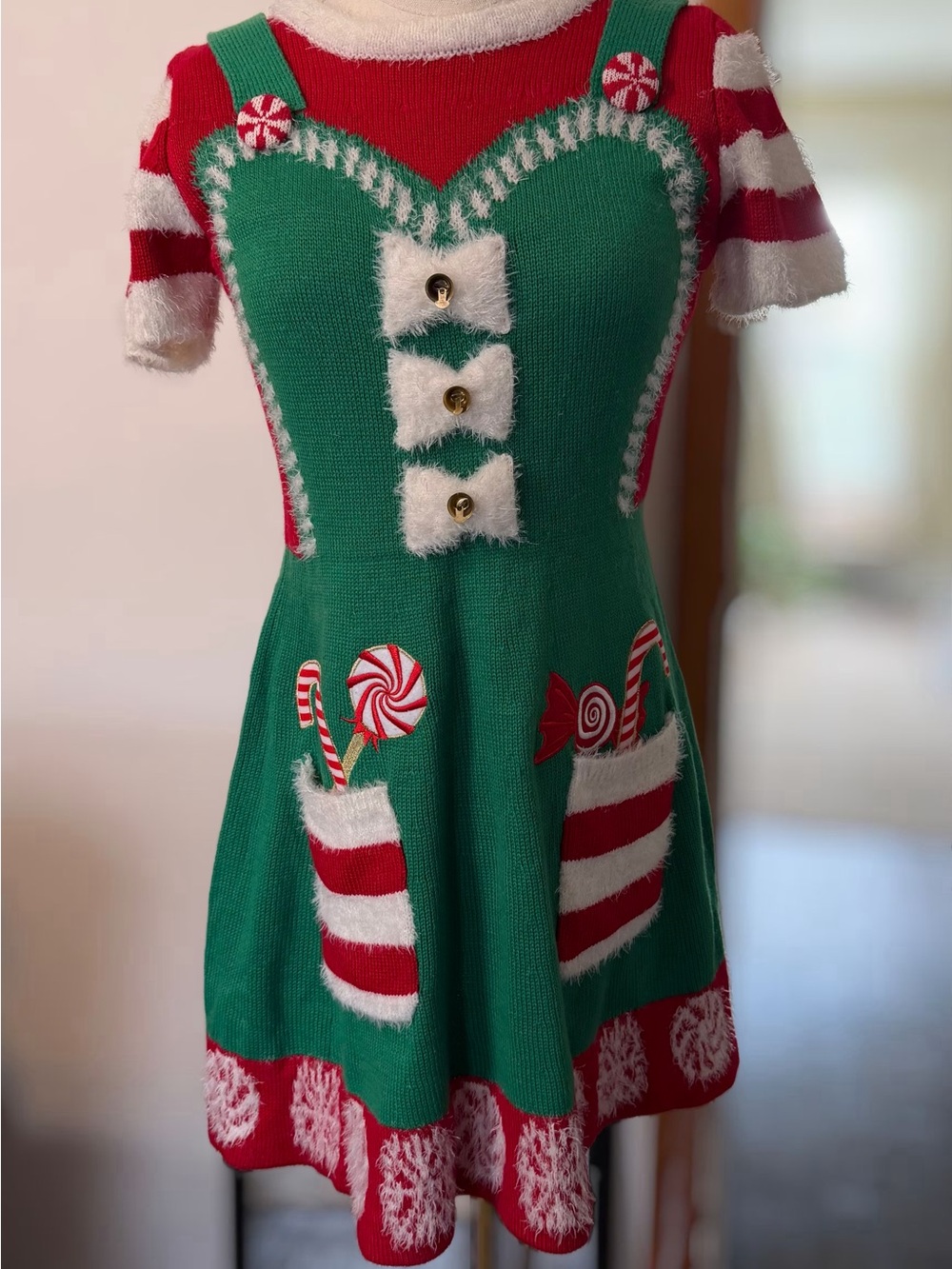 T.J.Maxx Green and Red Candy Cane Christmas Sweater Dress